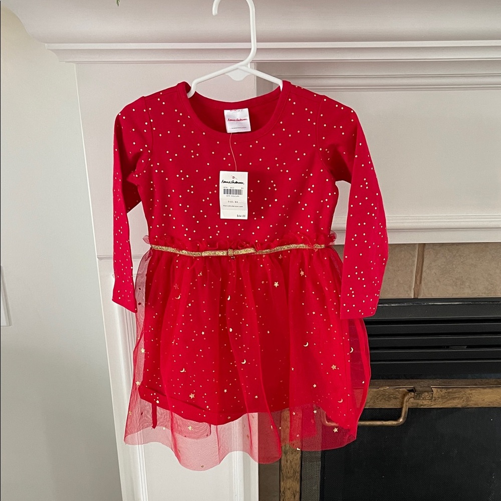 Hanna Andersson Red Long Sleeve Dress with Gold Stars 2T NWT